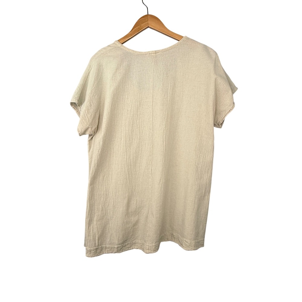 Oh My Gauze Tunic Top Womens 2 L-XL Beige Cotton Short Sleeve Scoop Neck - Picture 4 of 7